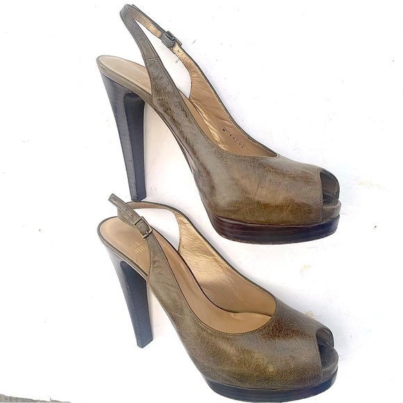Stuart Weitzman Green Leather Peeptoe Slingback Shoes 6.5 - Picture 7 of 10